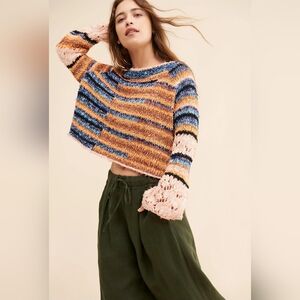 Free People Butterfly Knit Striped Pullover Sweater
